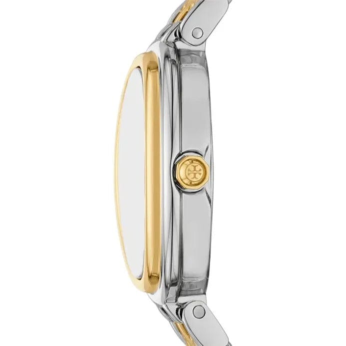 Tory Burch Oval White Dial Two Tone Steel Strap Watch for Women - TBW6033