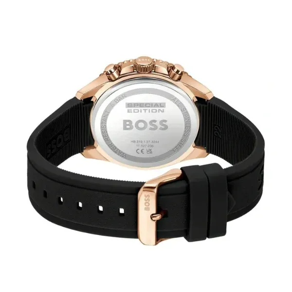 Hugo Boss Runner Chronograph Black Dial Black Silicone Strap Watch for Men - 1514168