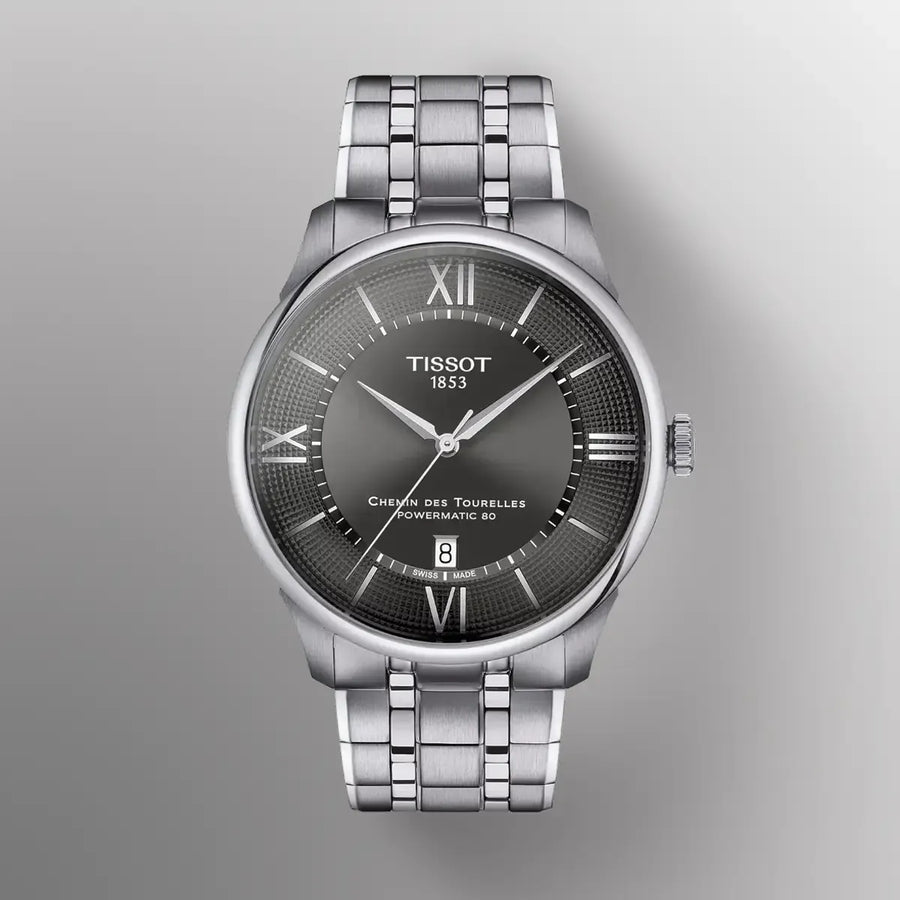 Tissot Chemin Des Tourelles Powermatic 80 Grey Dial Silver Steel Strap Watch for Men - T139.407.11.068.00