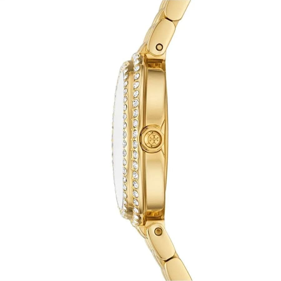 Tory Burch Oval Mother of Pearl Dial Gold Steel Strap Watch for Women - TBW6034