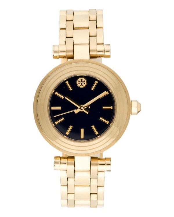 Tory Burch Classic T Black Dial Gold Steel Strap Watch for Women - TBW9010