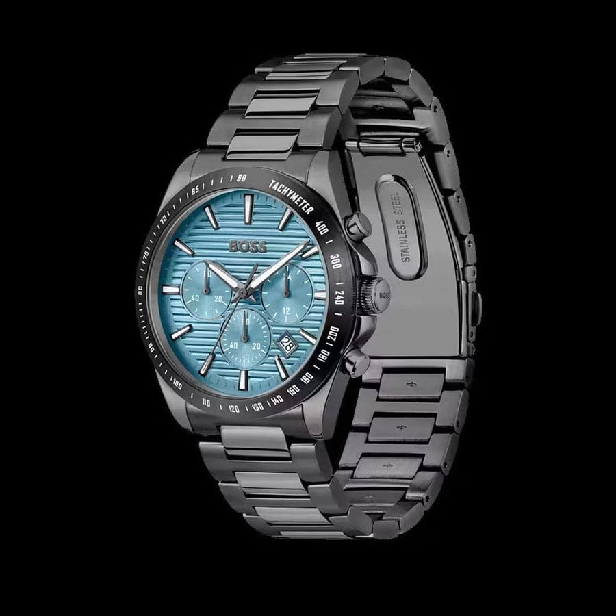 Hugo Boss Strike Chronograph Blue Dial Black Steel Strap Watch for Men - 1514242