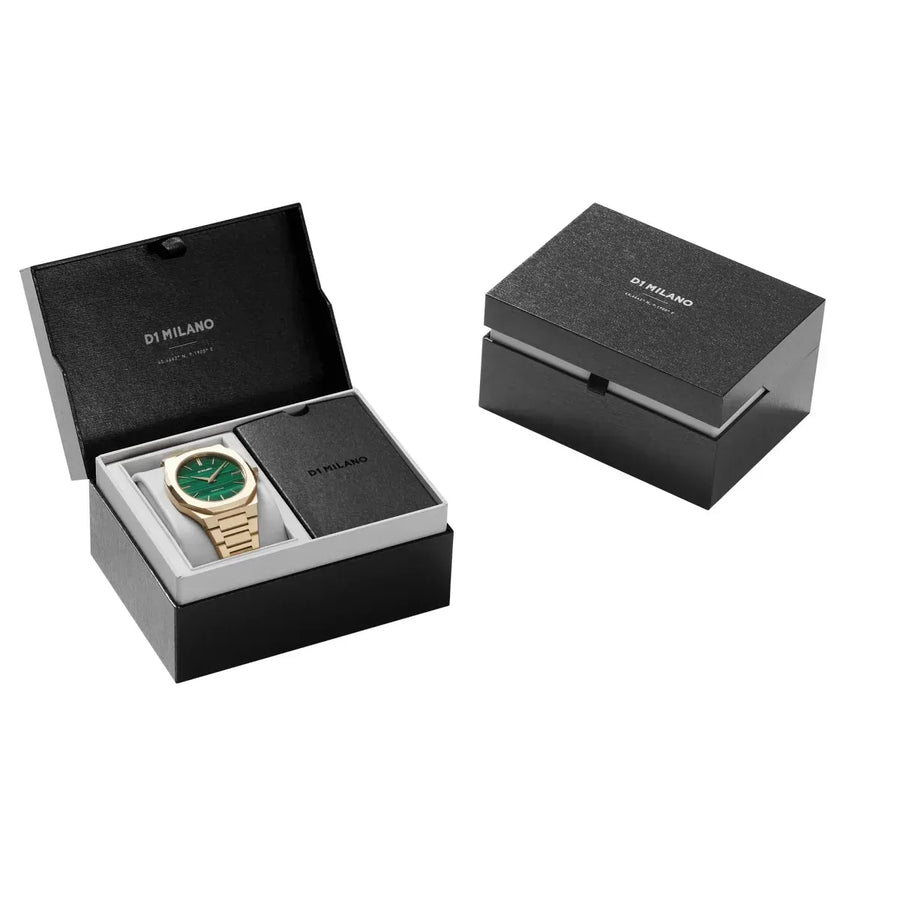 D1 Milano Ultra Thin Malachite Green Dial Gold Steel Strap Watch for Men - D1-UTBJ30