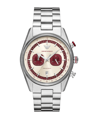 Emporio Armani Racer Chronograph White Dial Silver Steel Strap Watch for Men - AR11645