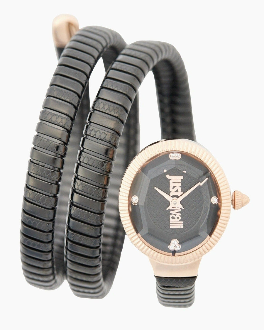Just Cavalli Snake Black Dial Black Steel Strap Watch for Women - JC1L269M0075
