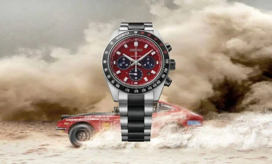 Seiko Prospex Speedtimer Solar Chronograph Datsun 240Z Collaboration Limited Edition Red Dial Two Tone Steel Strap Watch for Men - SBDL123