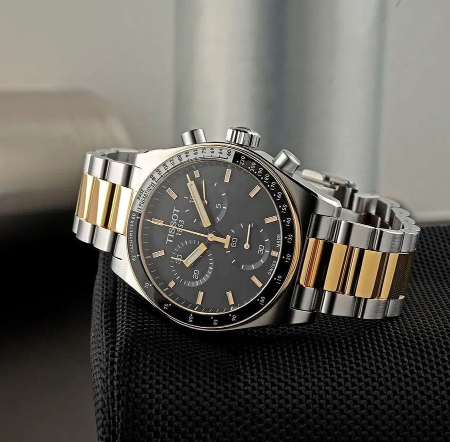 Tissot PR516 Chronograph Black Dial Two Tone Steel Strap Watch for Men - T149.417.22.051.00
