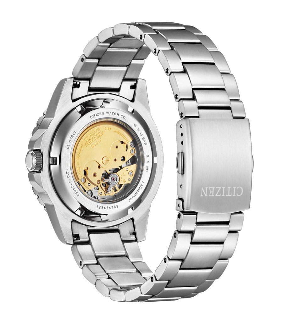 Citizen Mechanical Automatic Orange Dial Silver Steel Strap Watch for Men - NJ0128-80X