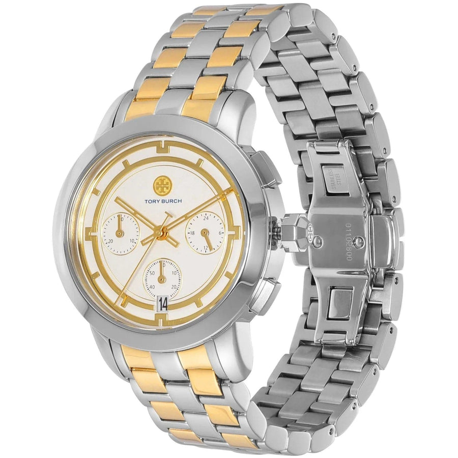 Tory Burch Classic Chronograph White Dial Two Tone Steel Strap Watch for Women - TBW1034