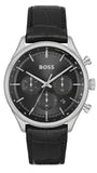 Hugo Boss Gregor Chronograph Black Dial Black Leather Strap Watch for Men - 1514049