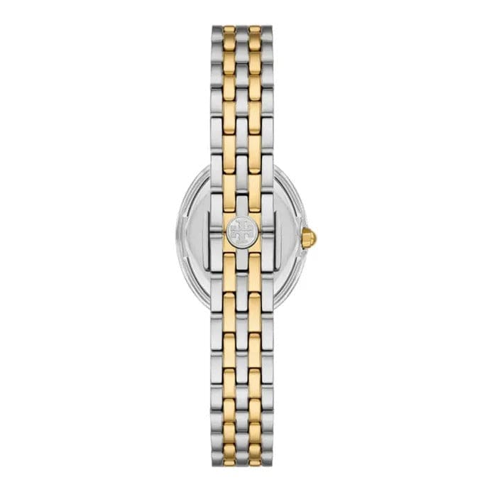 Tory Burch Oval White Dial Two Tone Steel Strap Watch for Women - TBW6033