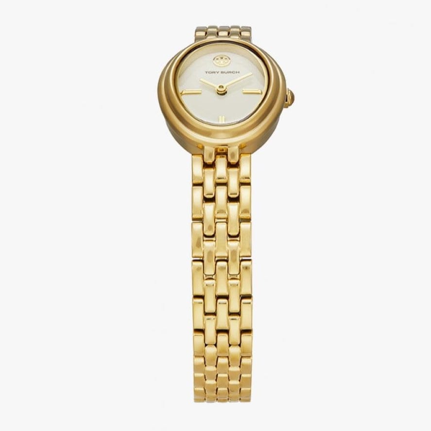 Tory Burch Oval White Dial Gold Steel Strap Watch for Women - TBW6032