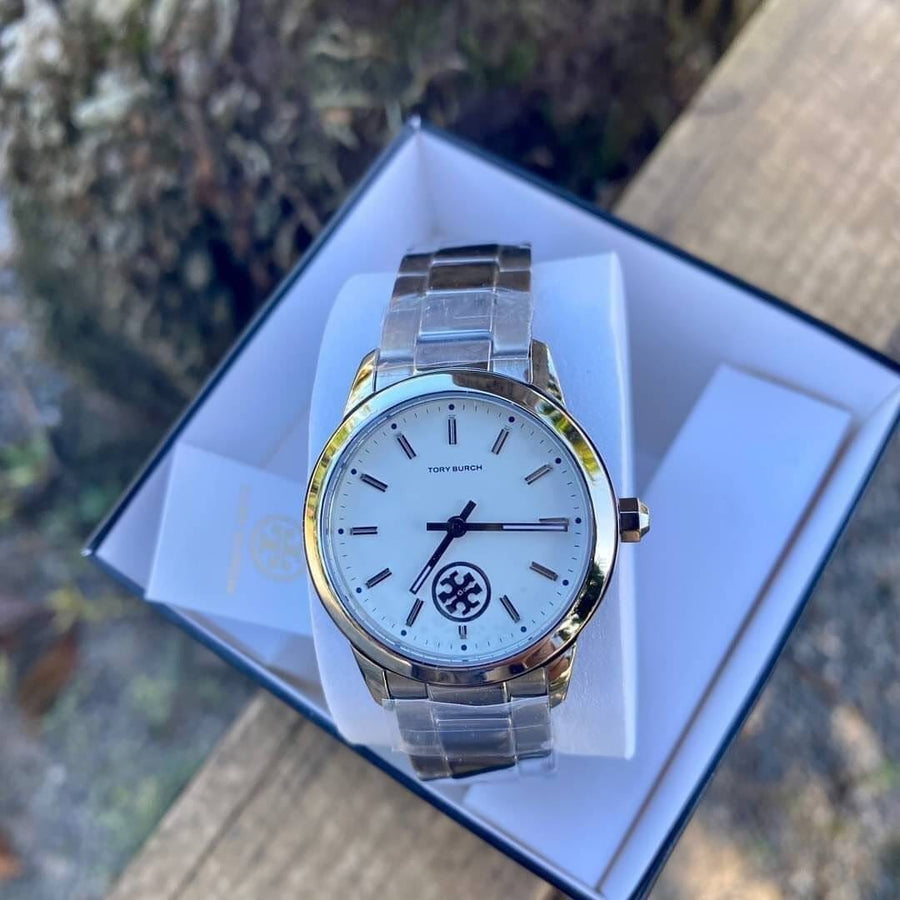Tory Burch Collins White Dial Silver Steel Strap Watch for Women - TBW1301