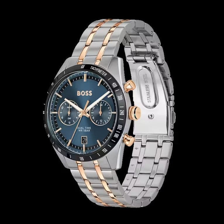 Hugo Boss Tourmaster Chronograph Blue Dial Two Tone Steel Strap Watch for Men - 1514288