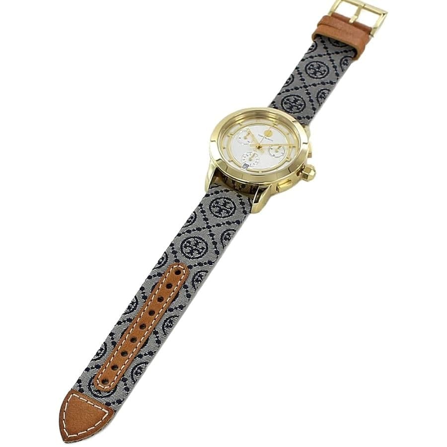Tory Burch Classic Chronograph White Dial Grey Nylon Strap Watch for Women - TBW1035