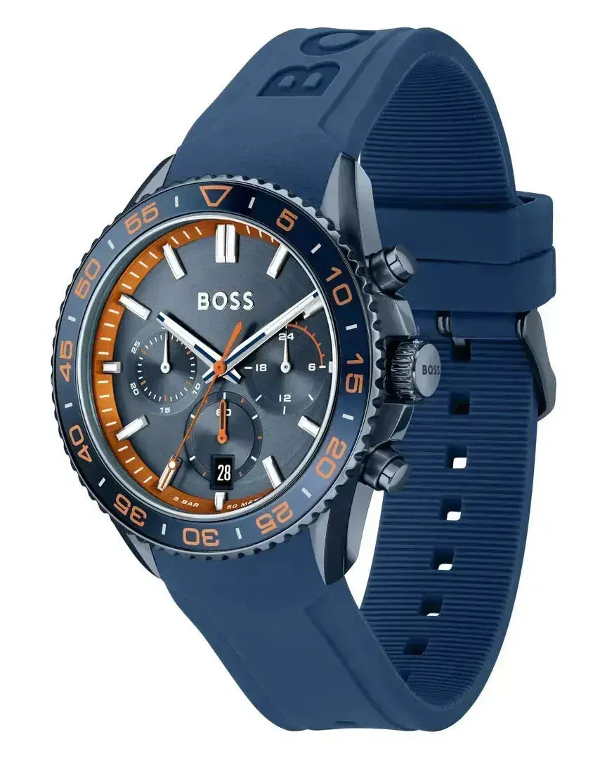 Hugo Boss Runner Chronograph Blue Dial Blue Silicone Strap Watch for Men - 1514142