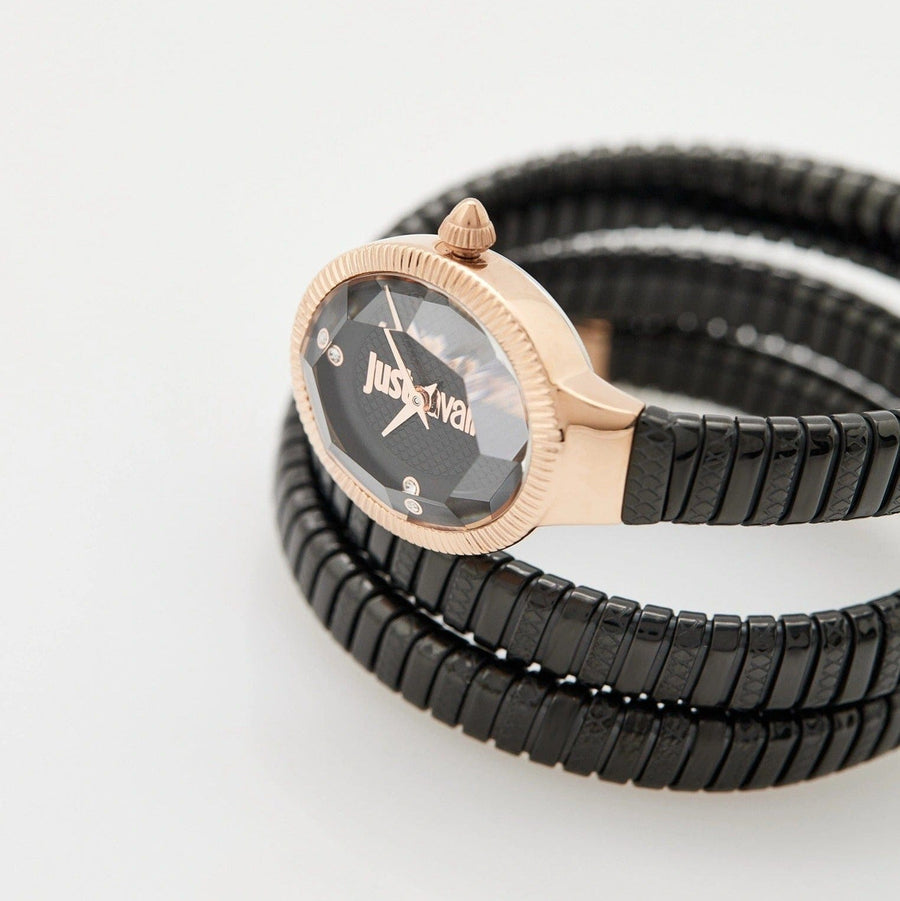Just Cavalli Snake Black Dial Black Steel Strap Watch for Women - JC1L269M0075