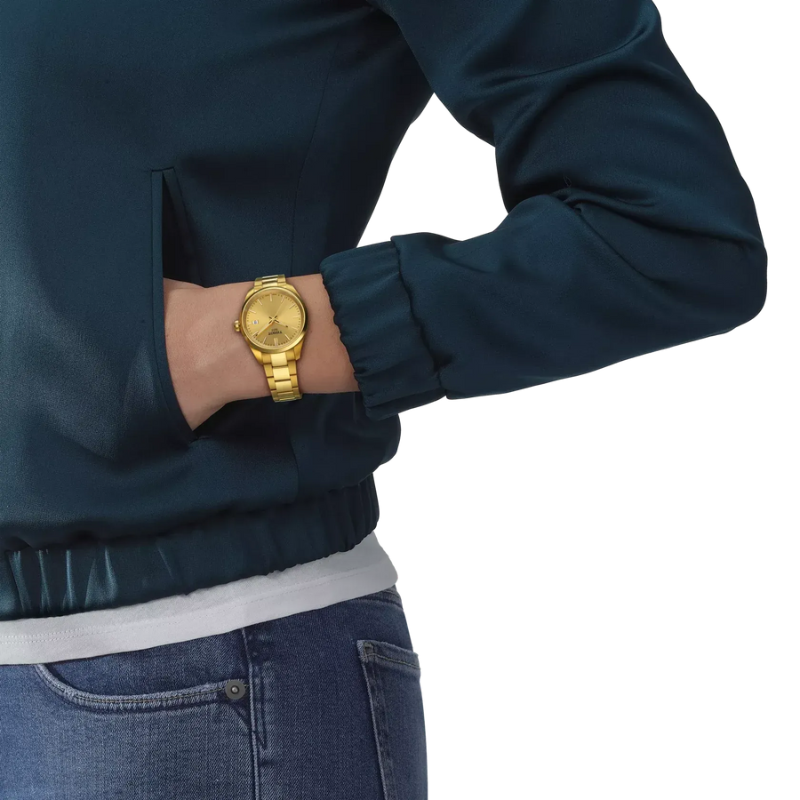 Tissot PR 100 Gold Dial Gold Steel Strap Watch for Women - T150.210.33.021.00