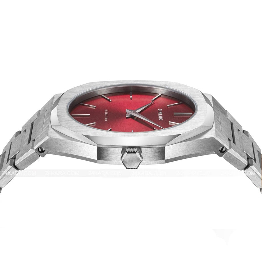 D1 Milano Ultra Thin Red Dial Silver Steel Strap Watch for Men - D1-UTBJ05