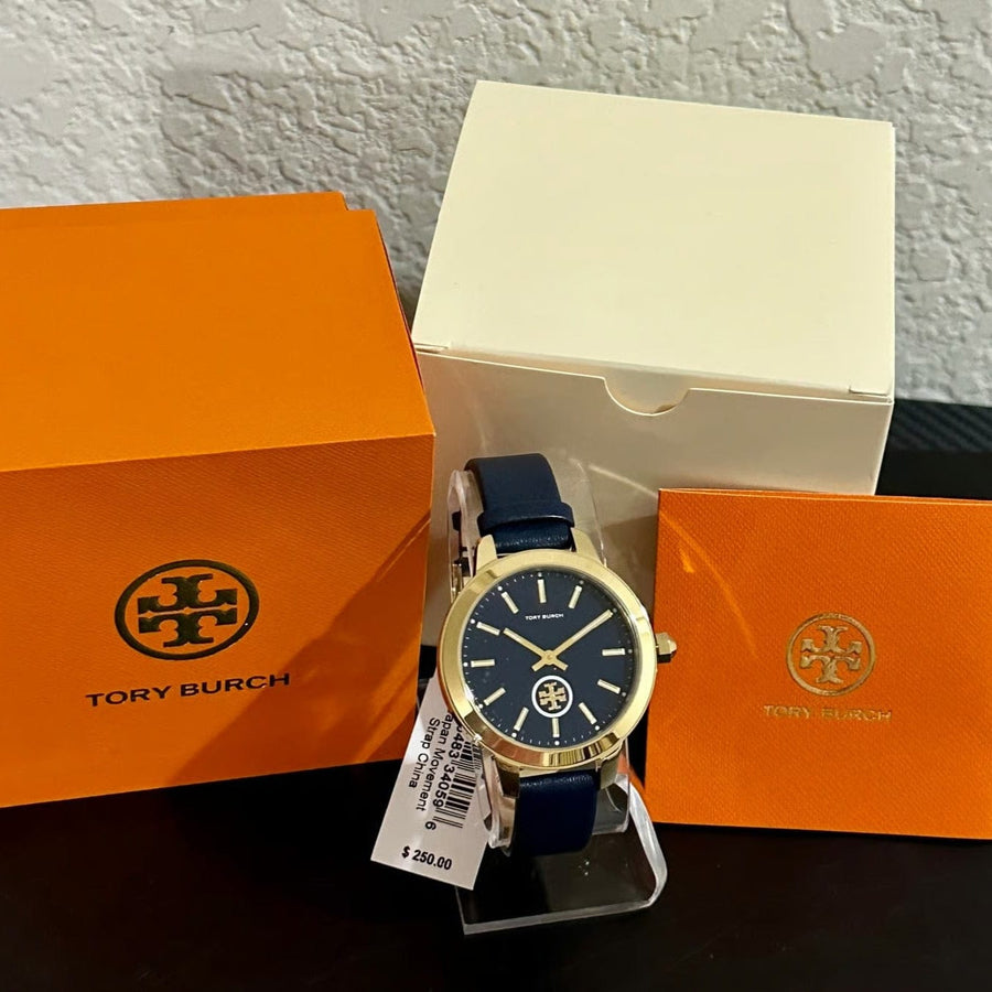 Tory Burch Collins Quartz Blue Dial Blue Leather Strap Watch for Women - TBW1203