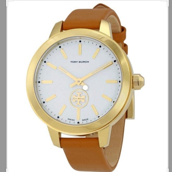 Tory Burch Collins Quartz White Dial Brown Leather Strap Watch for Women - TBW1202