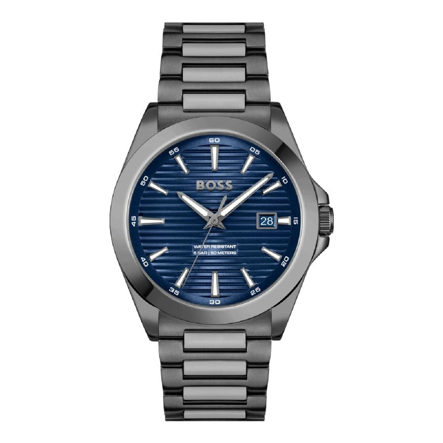 Hugo Boss Strike Blue Dial Gunmetal Grey Steel Strap Watch for Men - 1514175