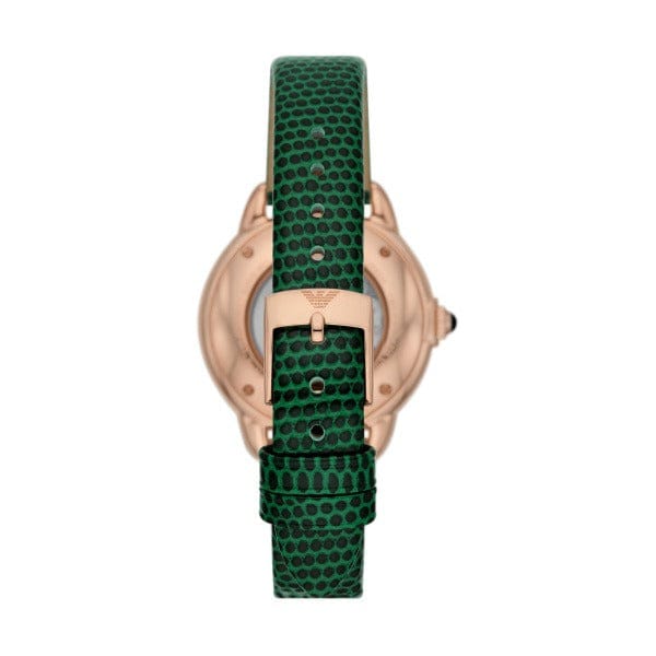 Emporio Armani Mia Meccanico Mother of Pearl Dial Green Leather Strap Watch for Women - AR60073