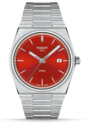 Tissot PRX Quartz Red Dial Silver Steel Strap Watch for Men - T137.410.11.421.00
