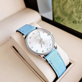 Gucci G Timeless Silver Dial Blue Leather Strap Watch for Women - YA1265039