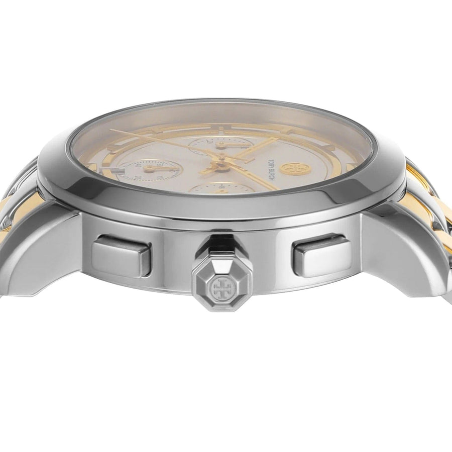 Tory Burch Classic Chronograph White Dial Two Tone Steel Strap Watch for Women - TBW1034