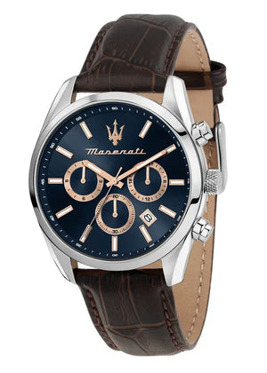 Maserati Attraction Limited Edition Chronograph Blue Dial Brown Leather Strap Watch for Men - R8851151003
