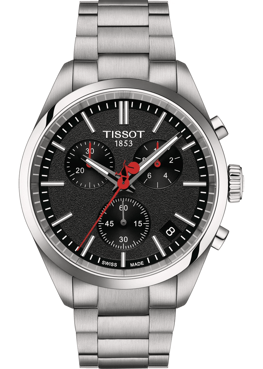 Tissot PR 100 Vuelta Chronograph Black Dial Silver Steel Strap Watch for Men - T150.417.11.051.01