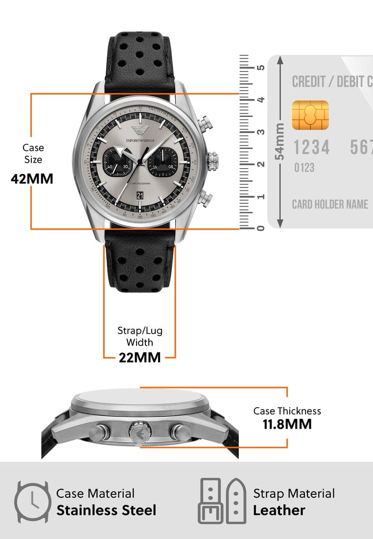 Emporio Armani Racer Chronograph Silver Dial Black Leather Strap Watch for Men - AR11677