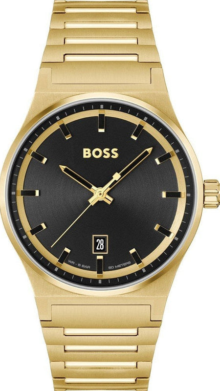 Hugo Boss Candor Black Dial Gold Steel Strap Watch for Men - 1514077
