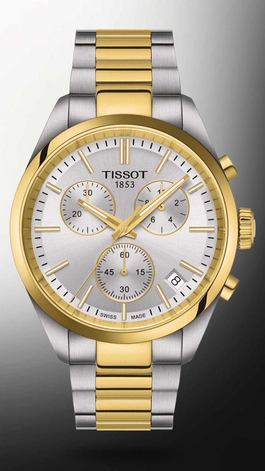 Tissot PR 100 Chronograph Silver Dial Two Tone Steel Strap Watch for Men - T150.417.22.031.00