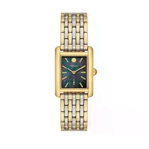 Tory Burch Eleanor Mother of Pearl Black Dial Two Tone Steel Strap Watch for Women - TBW1084