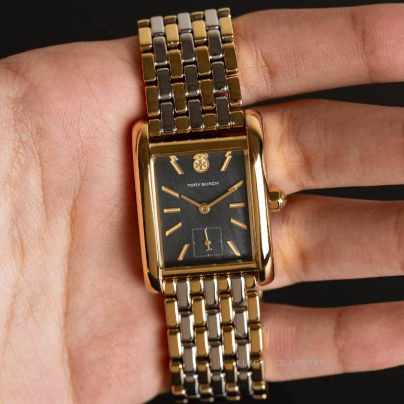 Tory Burch Eleanor Mother of Pearl Black Dial Two Tone Steel Strap Watch for Women - TBW1084
