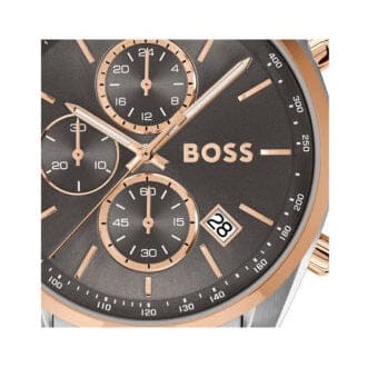 Hugo Boss Skytraveller Chronograph Gunmetal Grey Dial Grey Steel Strap Watch for Men - 1514153