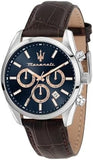 Maserati Attraction Limited Edition Chronograph Blue Dial Brown Leather Strap Watch for Men - R8851151003