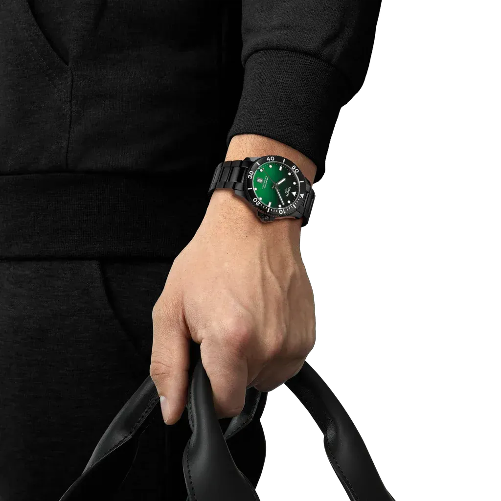Tissot Tissot Seastar 1000 Quartz Green Dial Black Steel Strap Watch for Men - T120.410.33.091.00