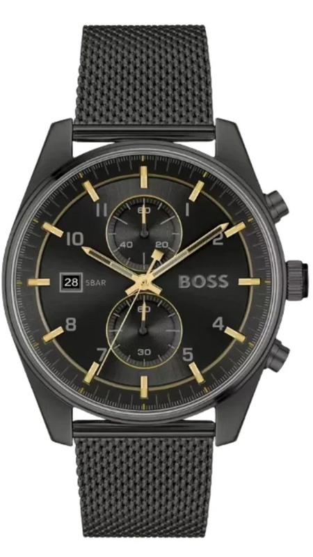 Hugo Boss Skytraveller Chronograph Black Dial Black Mesh Strap Watch for Men - 1514150