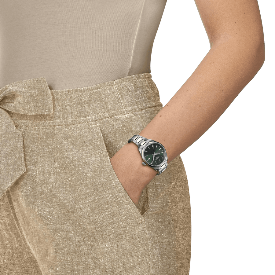 Tissot PR 100 Quartz Green Dial Silver Steel Strap Watch for Women - T150.210.11.091.00