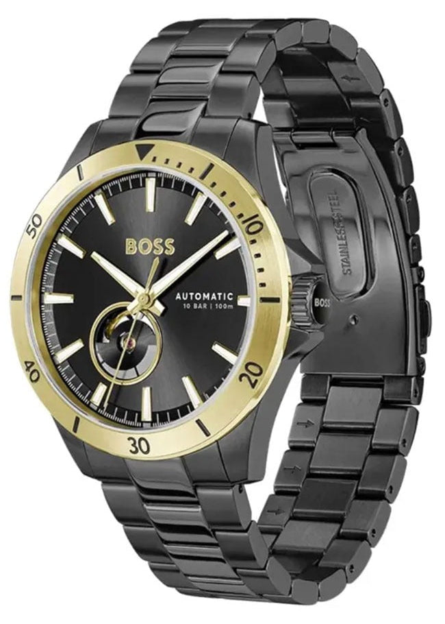 Hugo Boss Troper Chronograph Automatic Black Dial Black Steel Strap Watch for Men - 1514203