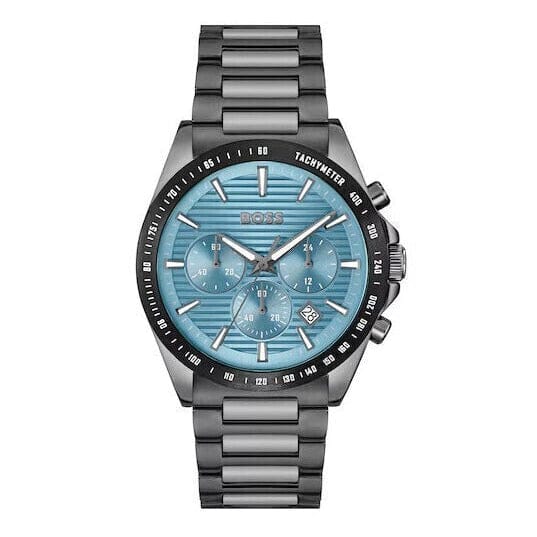 Hugo Boss Strike Chronograph Blue Dial Black Steel Strap Watch for Men - 1514242