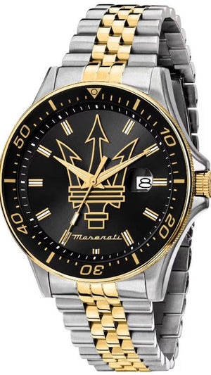 Maserati SFIDA Black Dial Two Tone Steel Strap Watch for Men - R8853140009