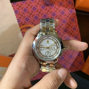 Tory Burch Classic Chronograph White Dial Two Tone Steel Strap Watch for Women - TBW1034