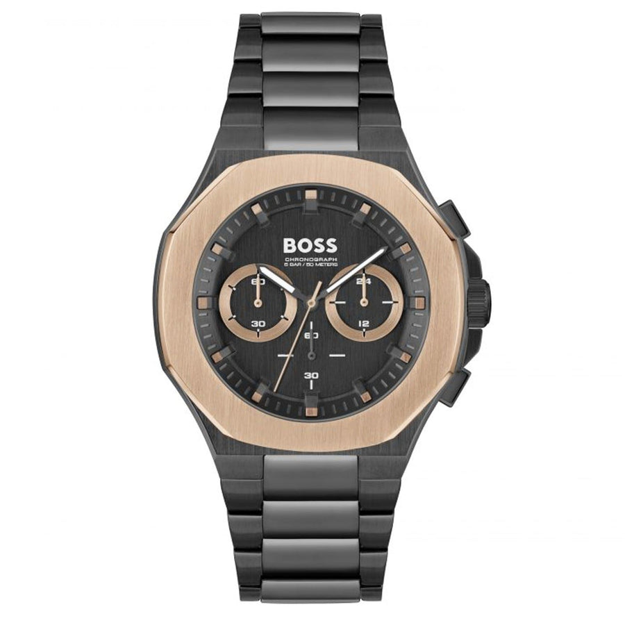 Hugo Boss Taper Chronograph Black Dial Black Steel Strap Watch for Men - 1514090