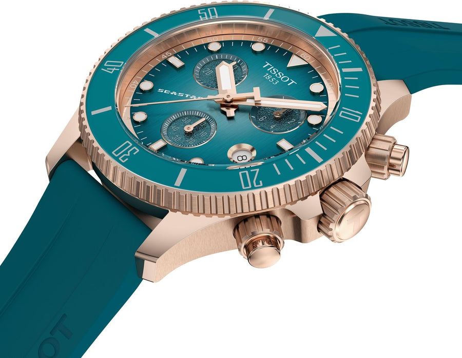 Tissot Seastar 1000 Chronograph Turqouise Dial Turqouise Rubber Strap Watch for Women - T120.217.37.041.00