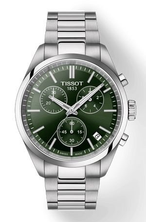 Tissot PR 100 Chronograph Green Dial Silver Steel Strap Watch for Men - T150.417.11.091.00