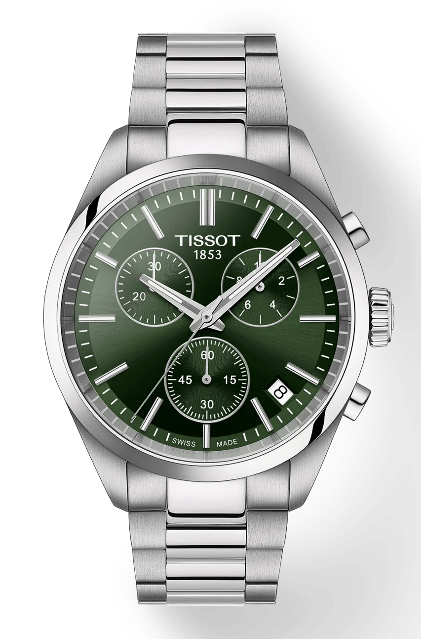 Tissot PR 100 Chronograph Green Dial Silver Steel Strap Watch for Men - T150.417.11.091.00